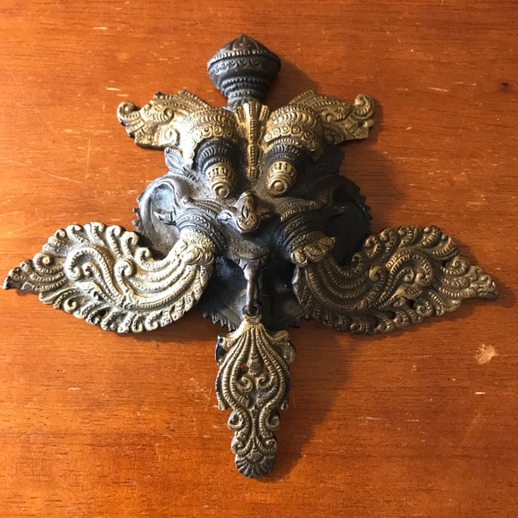 India Kirtimukha Lion Brass Wall Hanging Vintage
